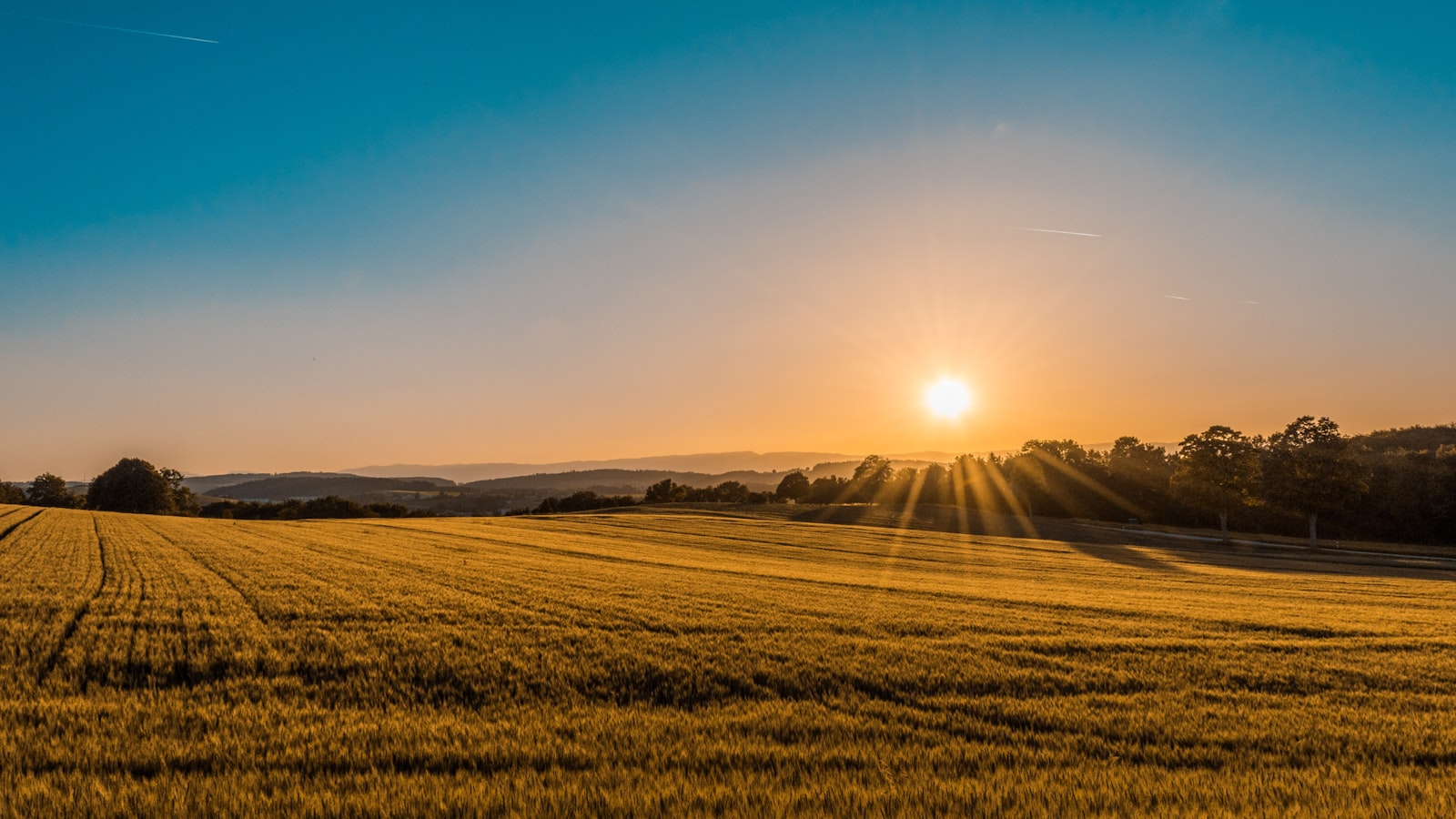 Terres agricoles du Québec au soleil couchant